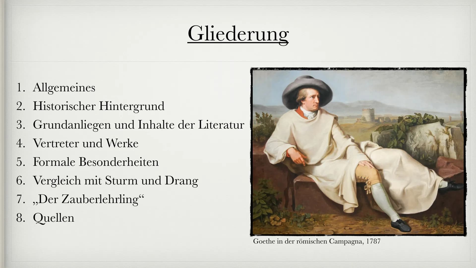 „Toleranz ist immer und überall eine Frage der
inneren
Selbstbefreiung"
- Johann Gottfried Herder Die Klassik
1786-1832 Gliederung
1. Allgem
