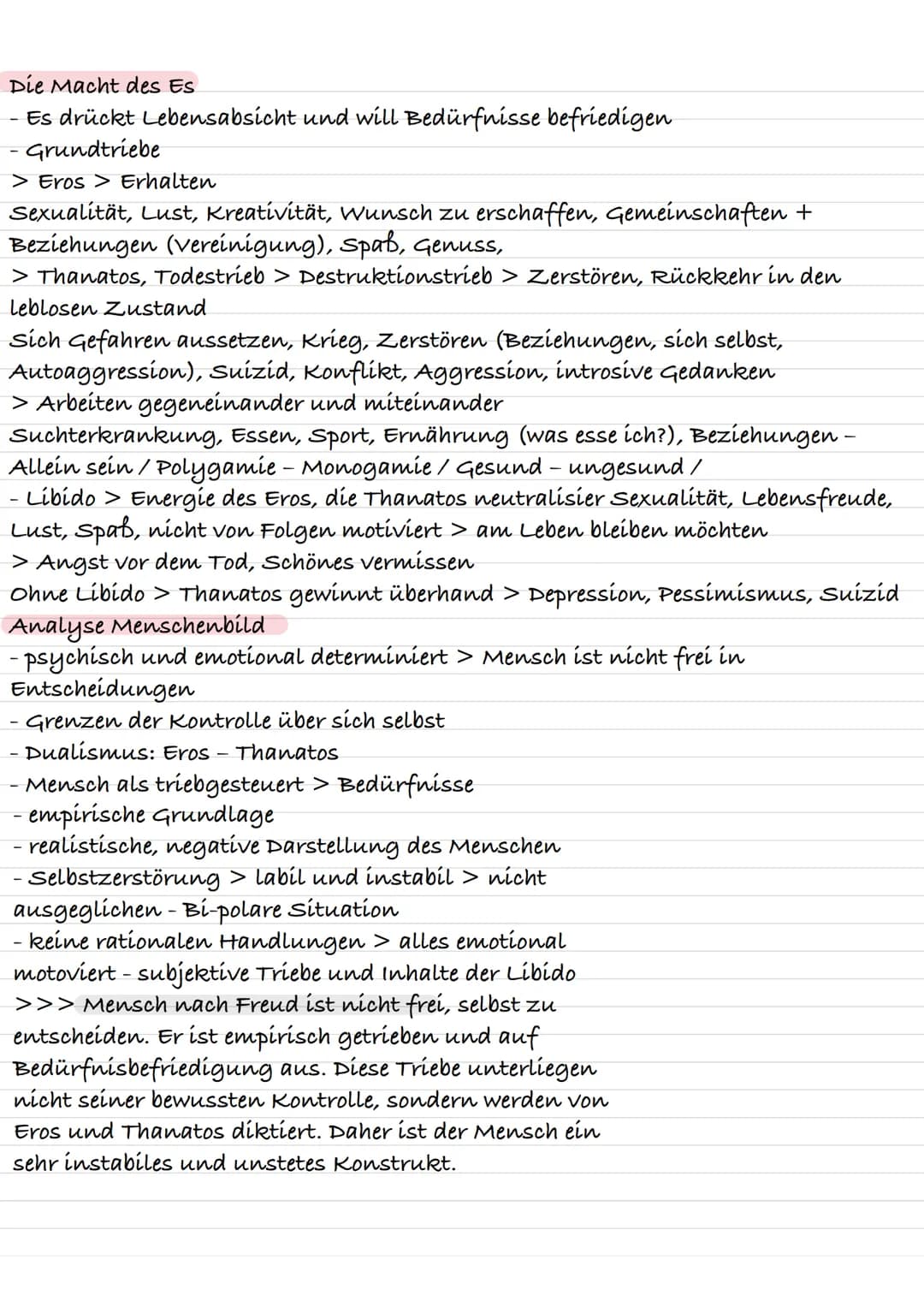 Die Macht des Es
Es drückt Lebensabsicht und will Bedürfnisse befriedigen
- Grundtriebe
> Eros > Erhalten
Sexualität, Lust, Kreativität, Wun