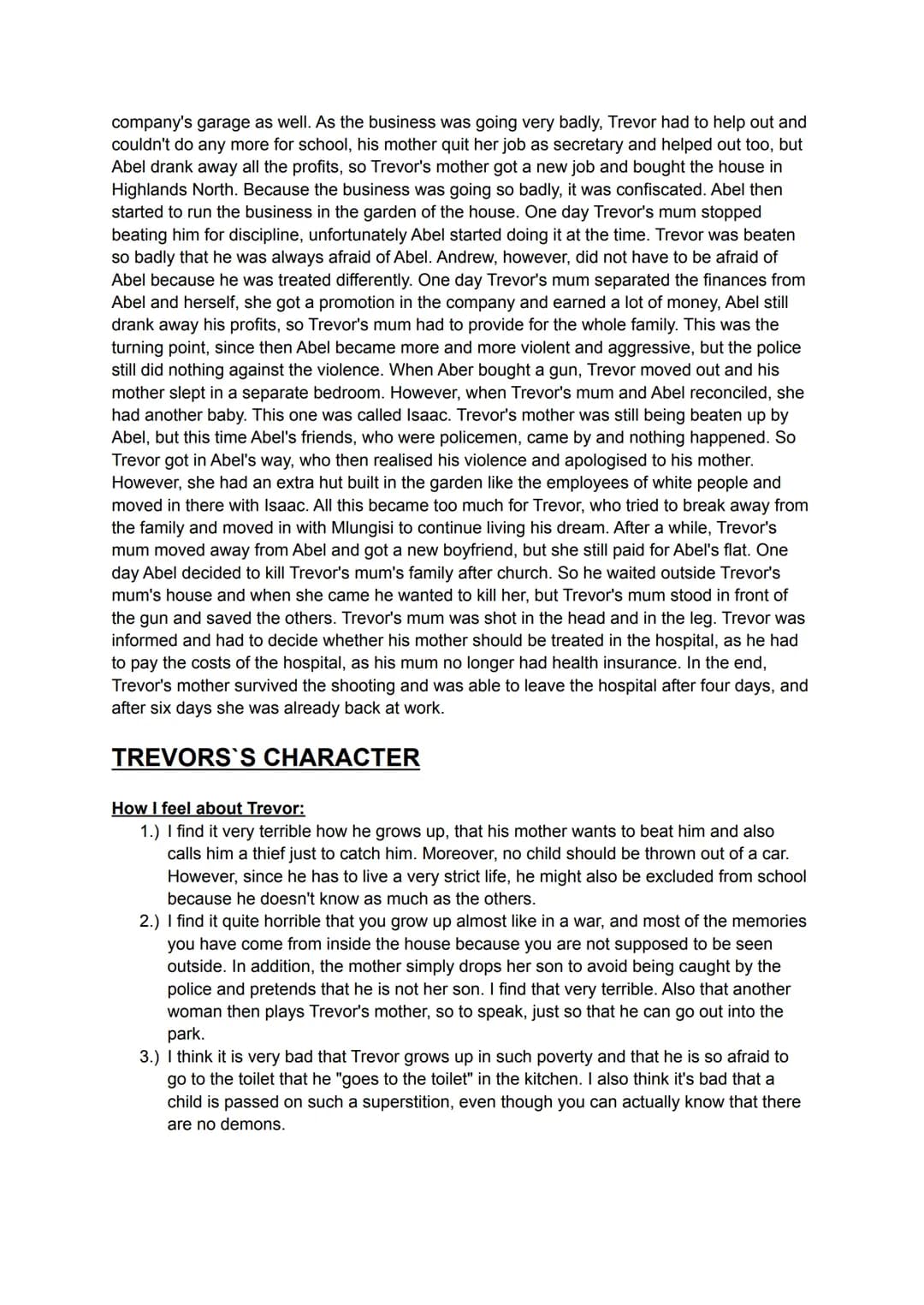 CHAPTERS
Chapter 1: Run
In this chapter, a boy tells how he was thrown out of a moving car by his mother. He could
remember that day very cl