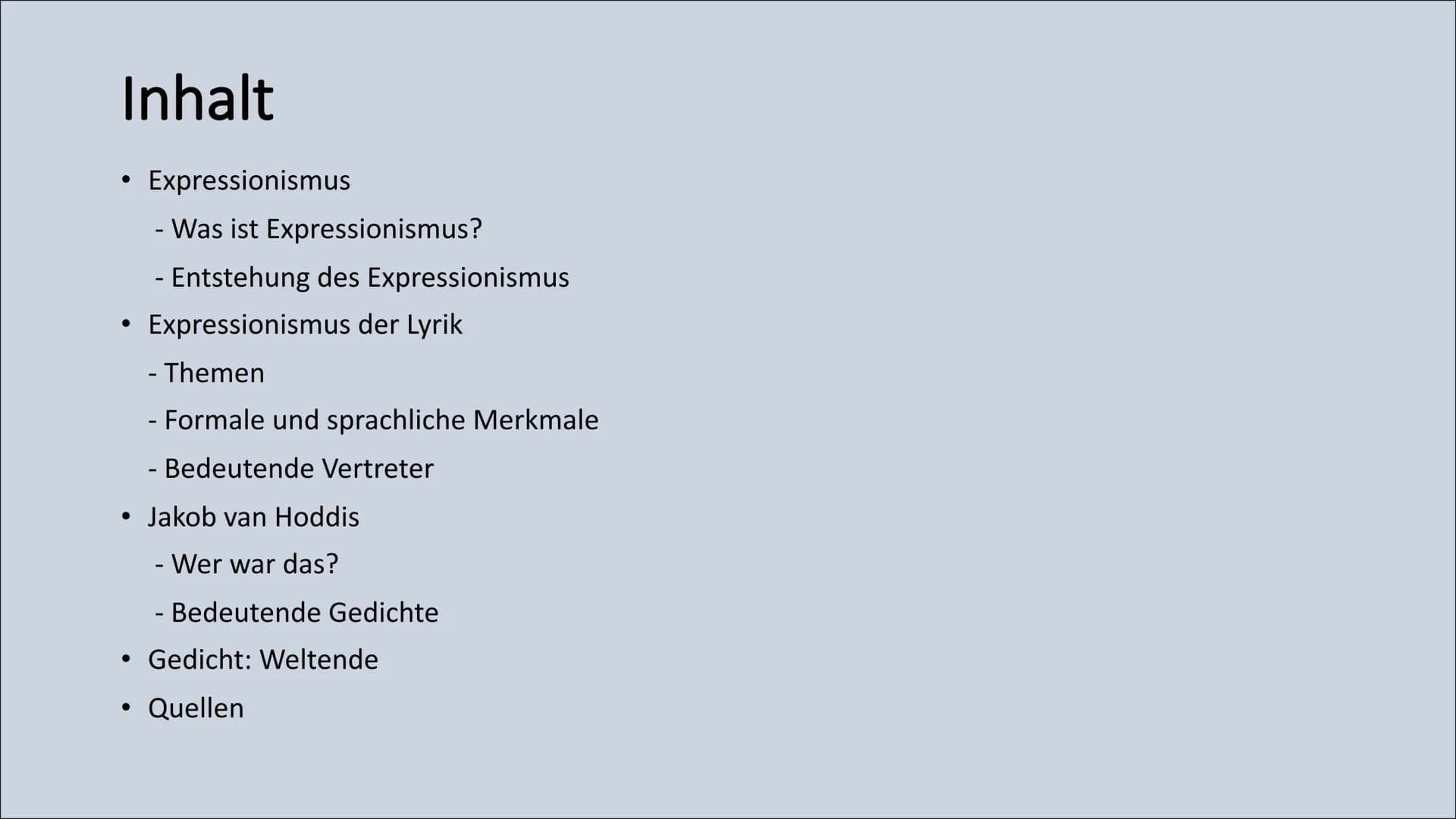 Expressionismus
Gedicht: Weltende Inhalt
• Expressionismus
●
●
- Was ist Expressionismus?
- Entstehung des Expressionismus
Expressionismus d