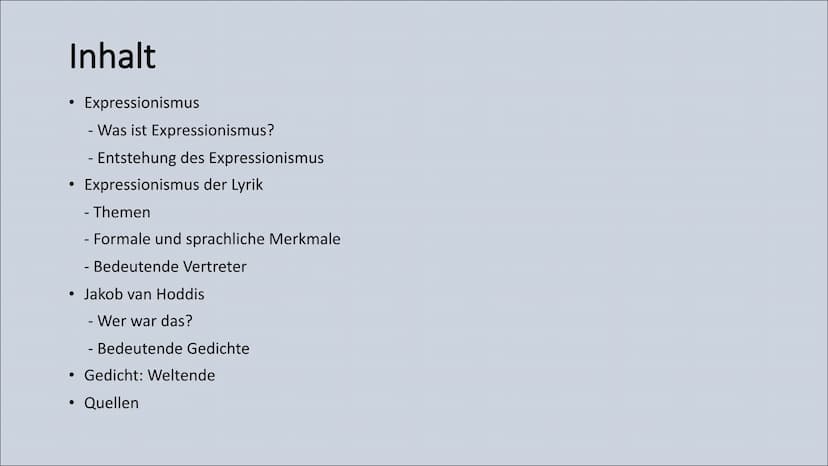 Expressionismus
Gedicht: Weltende Inhalt
• Expressionismus
●
●
- Was ist Expressionismus?
- Entstehung des Expressionismus
Expressionismus d