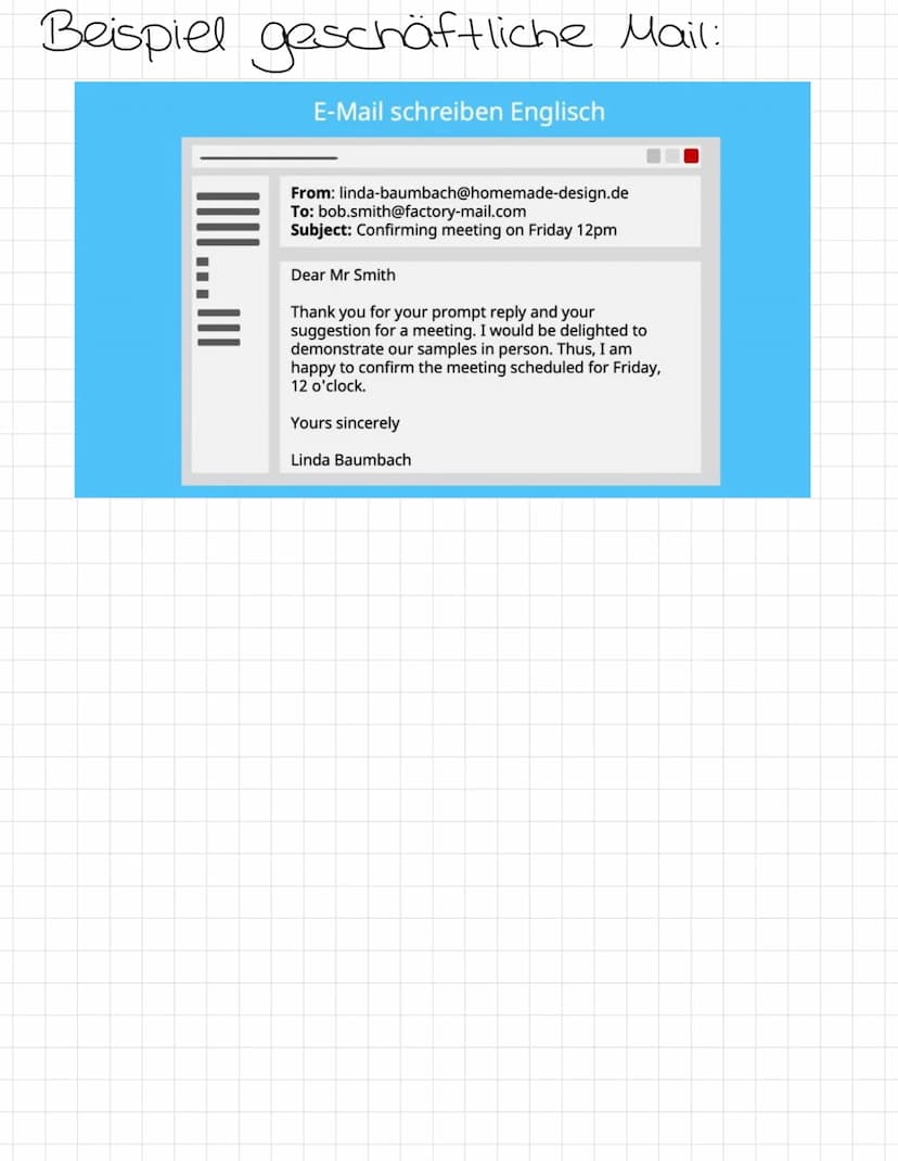 Email schreiben
Aufbau:
1. Kopfzeile (header)
2. Betreff (subject)
3. Anrede (greeting)
4. Inhalt (content)
↳> Einleitung (opening), Hauptte