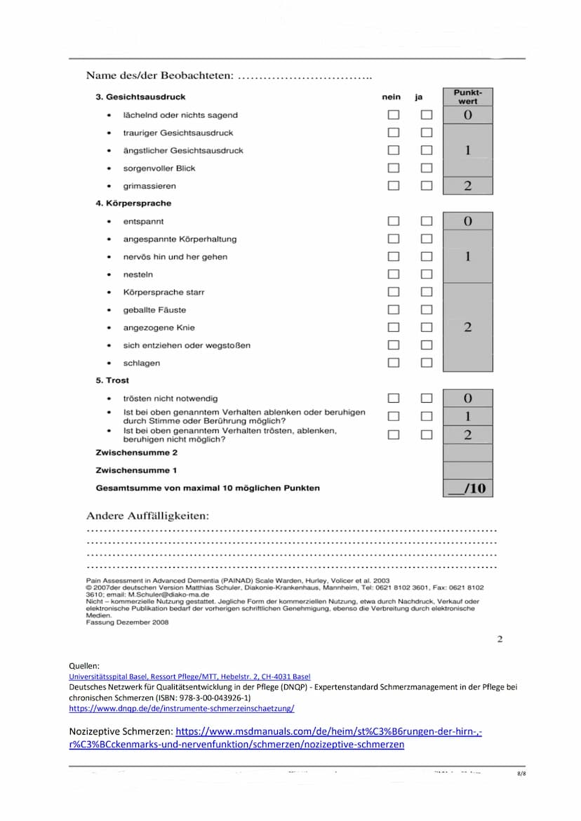 Schmerzmanagement in der Pflege
Definition Schmerz
Schmerz ist eine unangenehme und leidvolle Empfindung mit unterschiedlicher Qualität,
Int