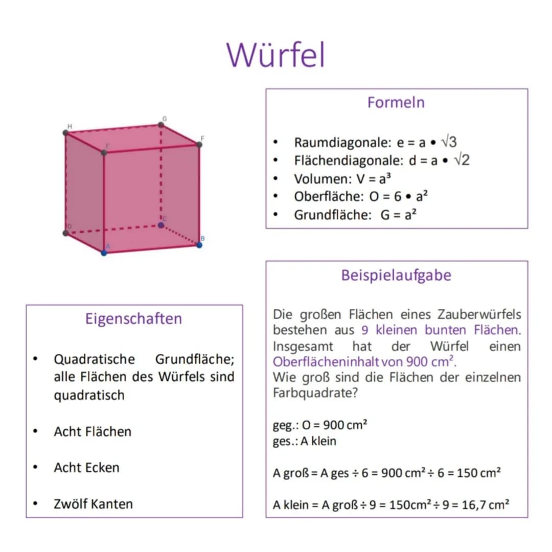 ●
●
Quadratische Pyramide
Formeln
Eigenschaften
Quadratische Grundfläche
Spitze über dem Schnittpunkt
der Diagonalen in der Grund-
fläche
Vi