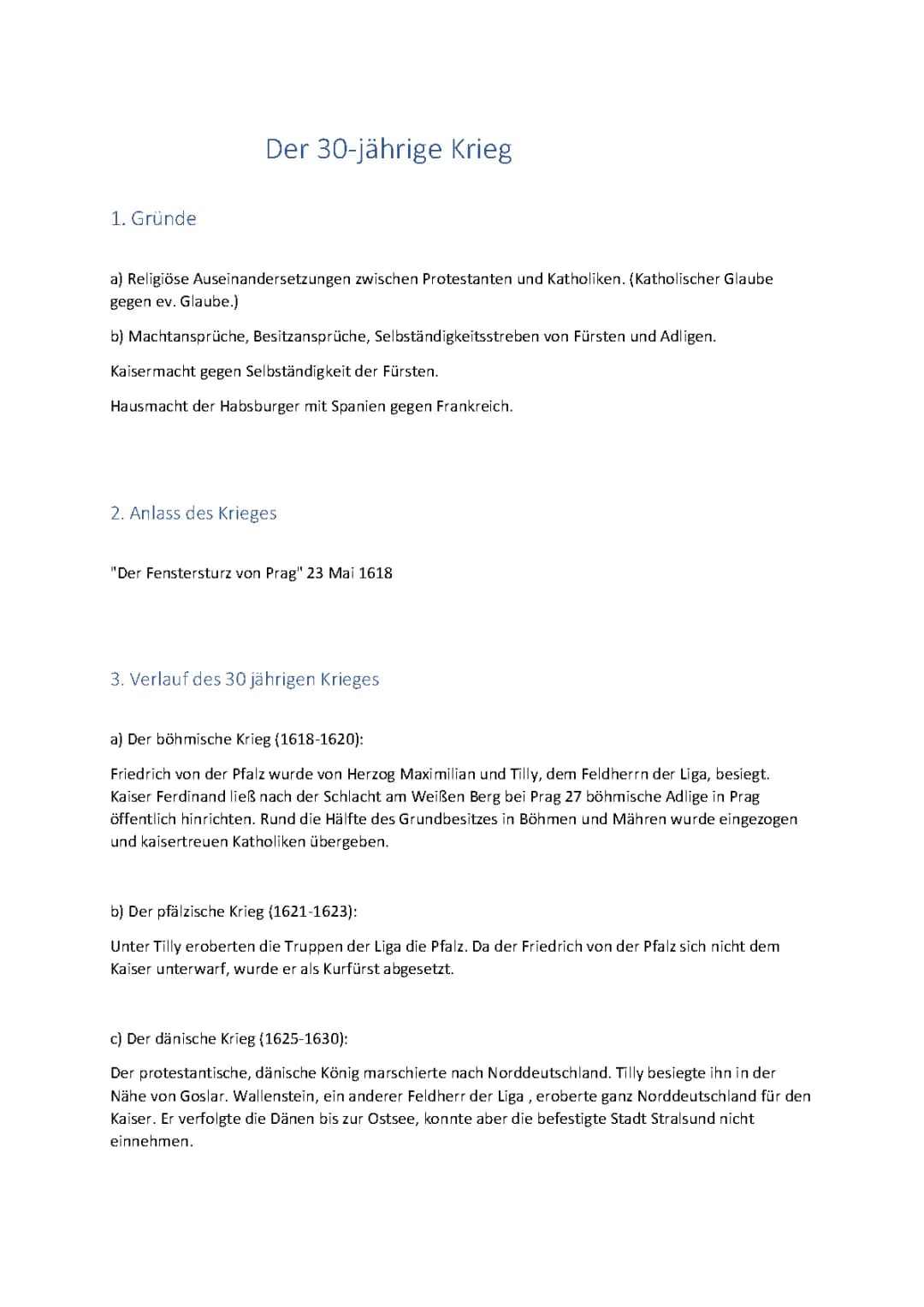 Was du über den 30-jährigen Krieg wissen musst - Kurzfassung und Zusammenfassung PDF