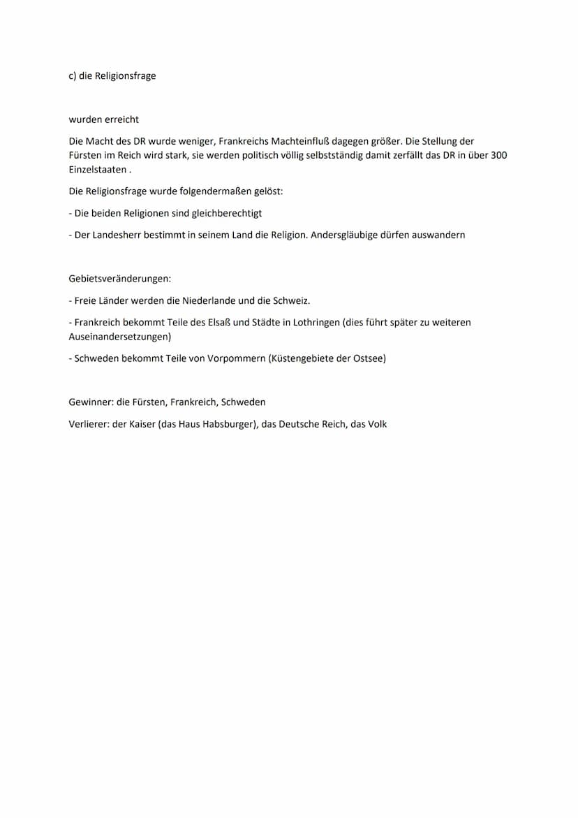 1. Gründe
Der 30-jährige Krieg
a) Religiöse Auseinandersetzungen zwischen Protestanten und Katholiken. (Katholischer Glaube
gegen ev. Glaube