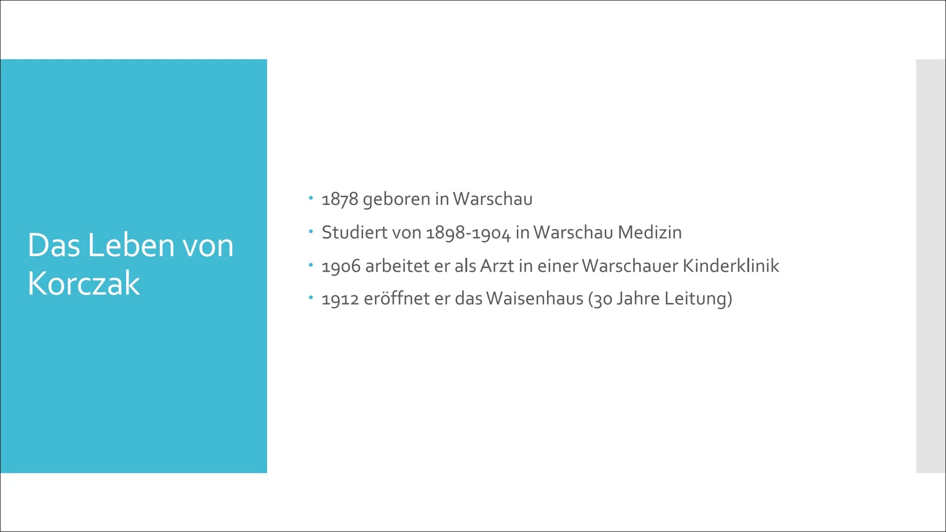 Janusz Korczak Inhaltsverzeich
nis
I.
Lebenslauf
II. Bild vom Kind
III.
IV. Methode
V.
VI.
Erziehungsziele
3 Grundrechte der Kinder
Vergleic