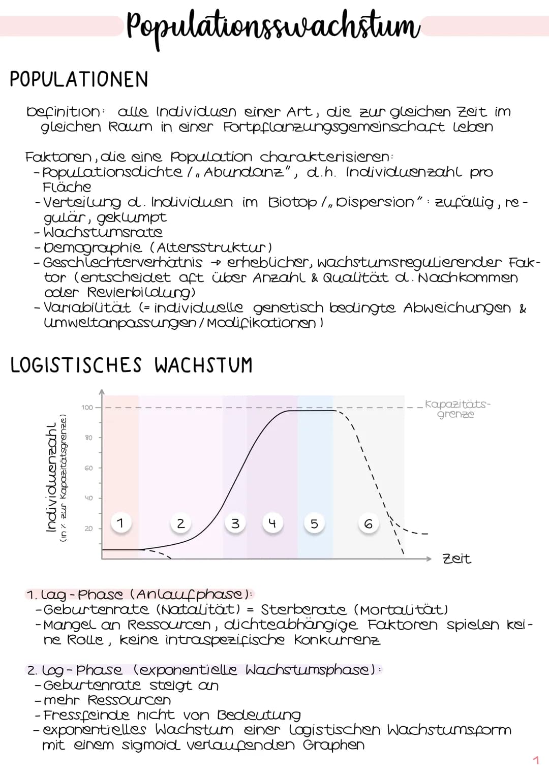 1
POPULATIONSÖKOLOGIE
2.
3.
Biologie
Klausur Ökologie
Populationswachstum
Populationen (S. 1
→ verschiedene Formen des Wachstums IS. 1-2
→ F