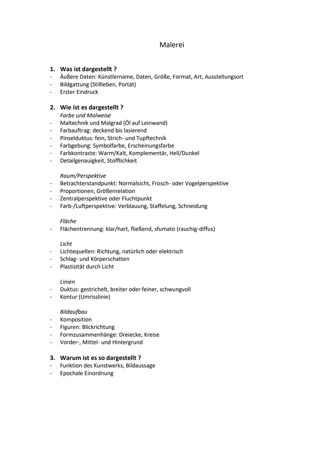 1. Was ist dargestellt?
Äußere Daten: Künstlername, Daten, Größe, Format, Art, Ausstellungsort
Bildgattung (Stillleben, Portät)
Erster Eindr