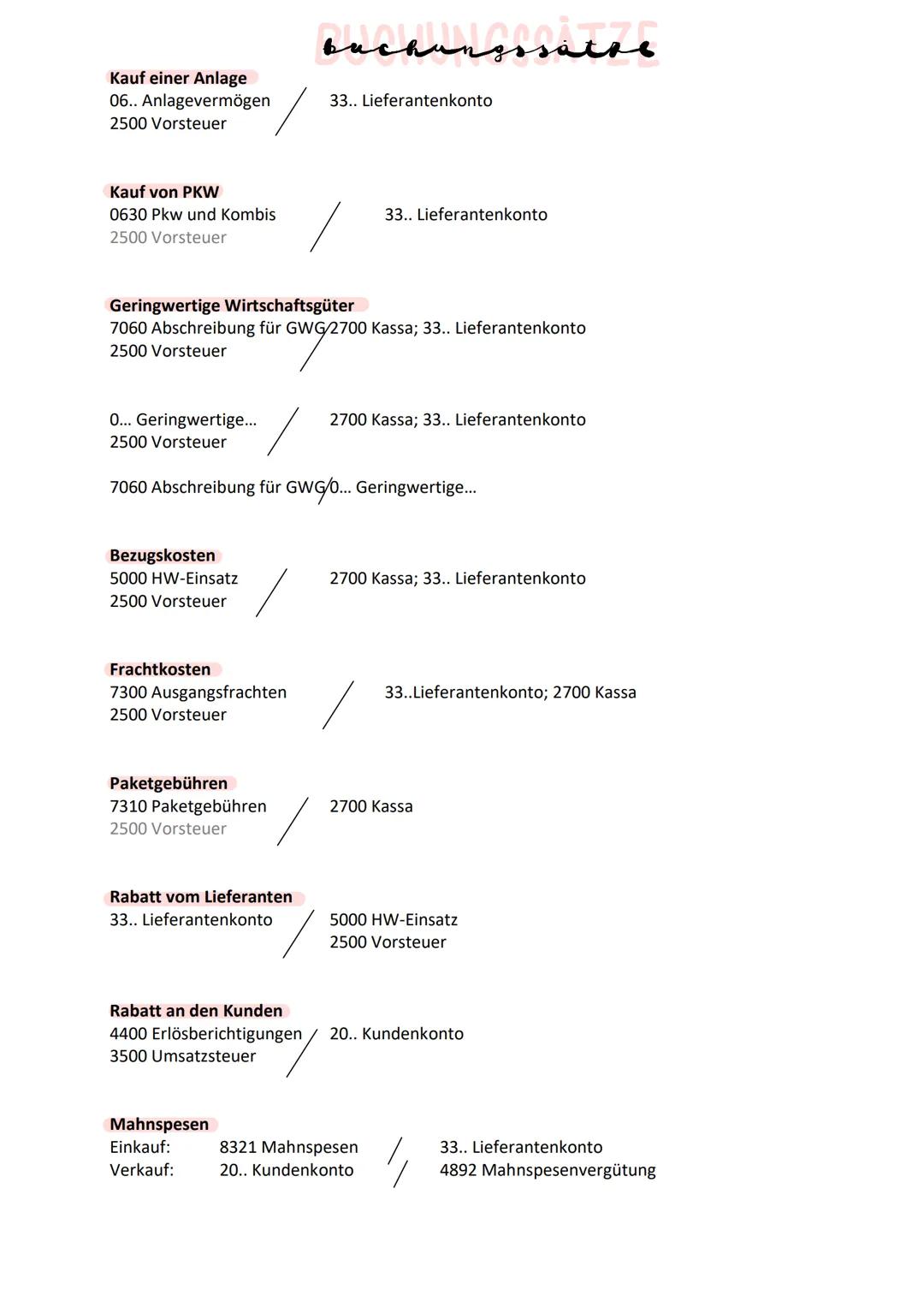 Kauf einer Anlage
06.. Anlagevermögen
2500 Vorsteuer
Kauf von PKW
0630 Pkw und Kombis
2500 Vorsteuer
O... Geringwertige...
2500 Vorsteuer
Ge