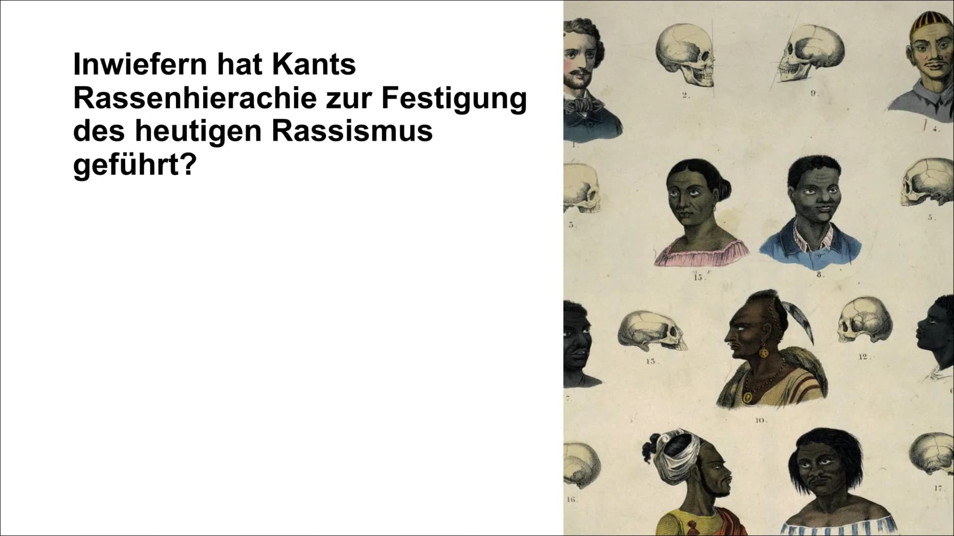 Inwiefern hat Kants
Rassenhierachie zur Festigung
des heutigen Rassismus
geführt?
16.
13.
15.
10.
12.
17. Inwiefern hat Kants Rassenhierachi