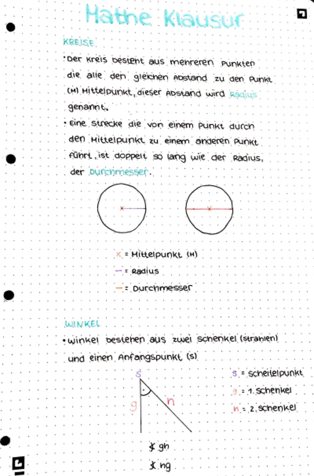 # Hathe Klausur

KREISE
*   Der kreis bestent aus menreren Punkten

die alle den gleichen Abstand zu den punkt

(M) Mittelpunkt, dieser Abst