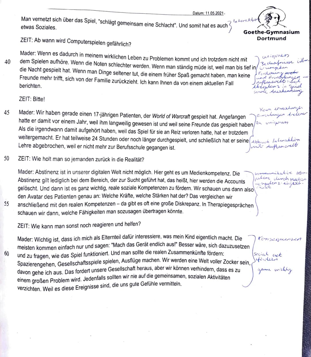 Name: an Li Stannies
Abgabe-Zeitpunkt: 12
Thema:
4. Klausur Q1
,,Bin ich oder werde ich gemacht?" - Eine pädagogische Sicht auf
interaktioni