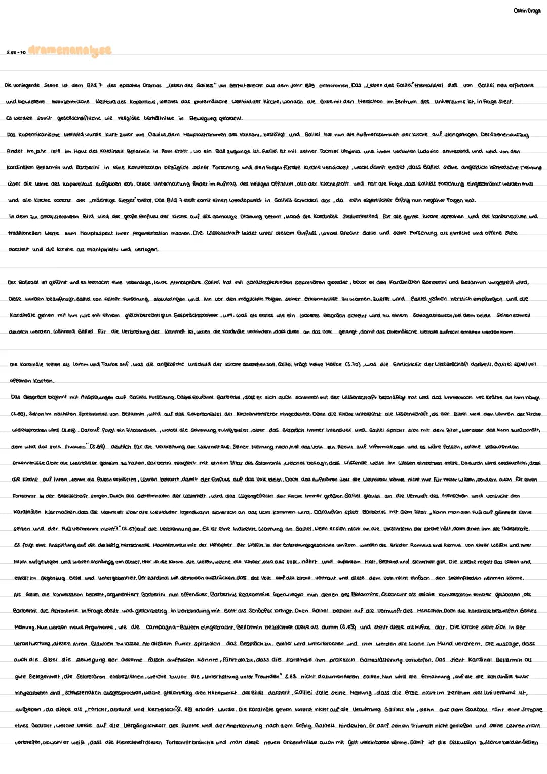5.60-70
dramenanalyse
Die vorliegende Seene ist dem Bild 7 des epischen Dramas Leben des Galilets" von Bertolt Brecht aus dem Jahr 1839 entn