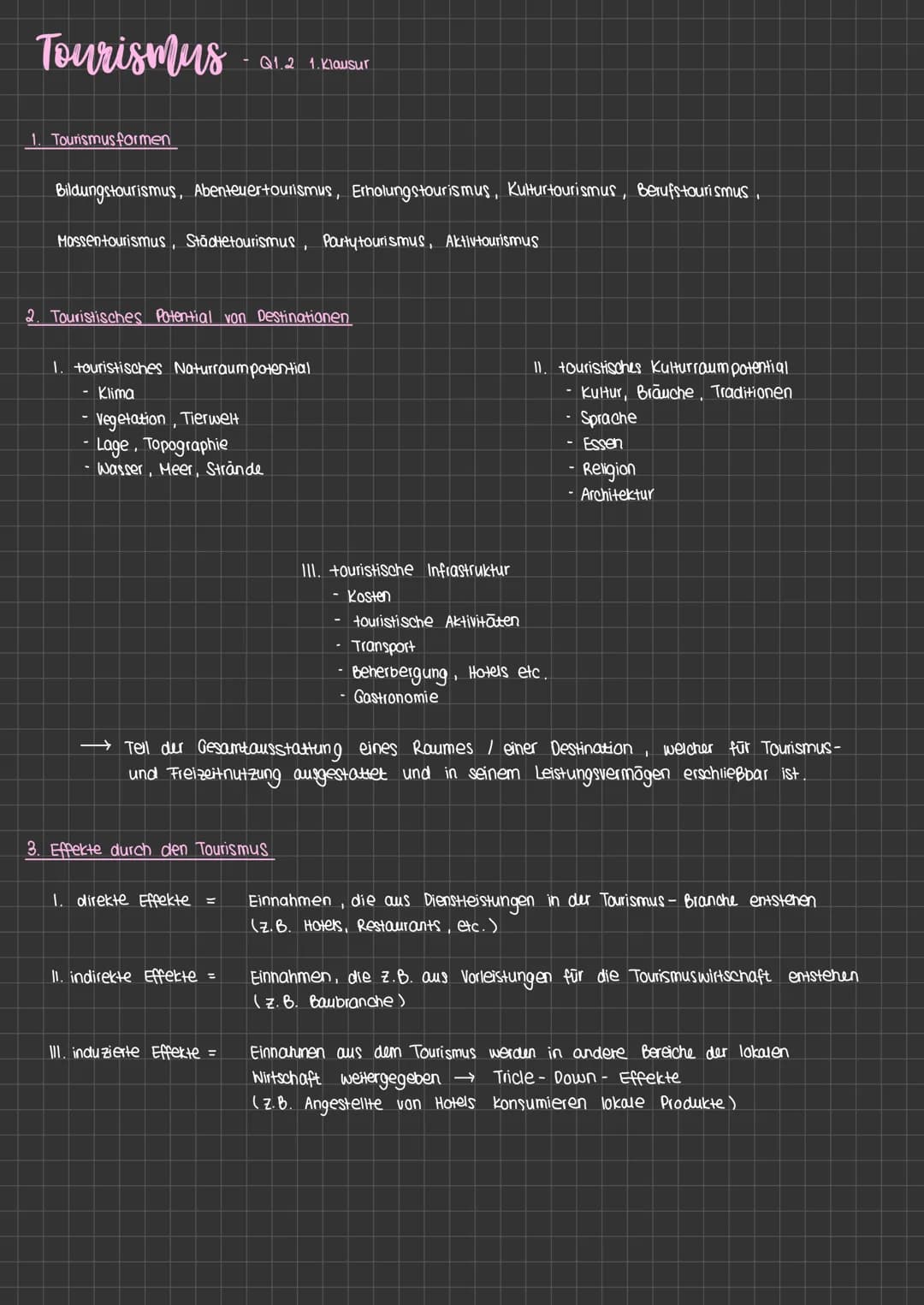 Tourismus
1. Tourismus formen
Bildungstourismus, Abenteuertourismus, Erholungstourismus, Kulturtourismus, Berufs-tourismus,
Massentourismus,