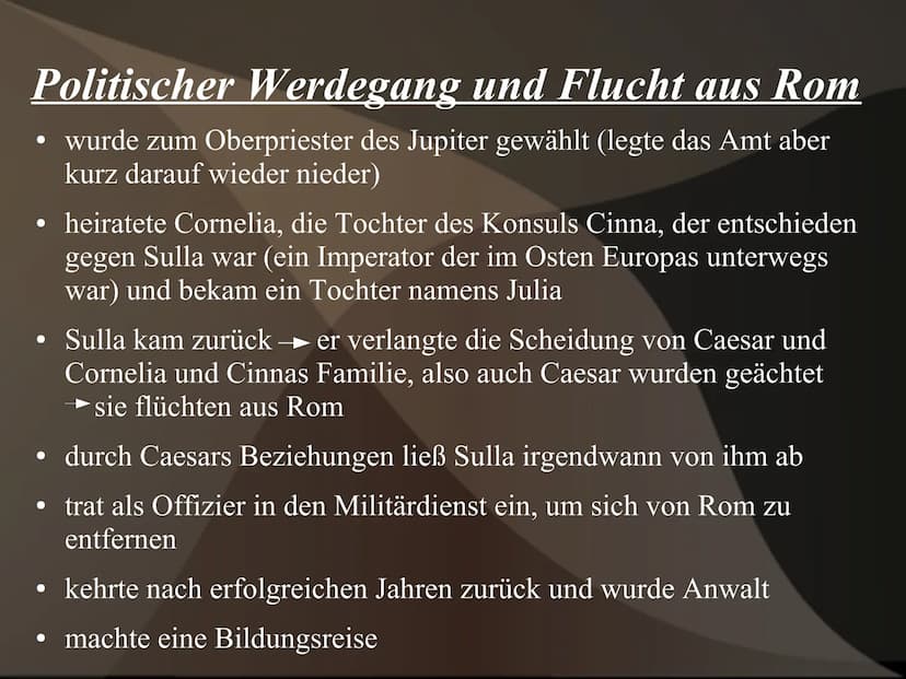 Gaius Iulius Caesar
21.1
„Veni. Vidi. Vici."
وو ●
geboren am 13. Juli 100 v.Chr.
gestorben am 15. März 44 v.Chr. (durch ein Attentat)
Vater: