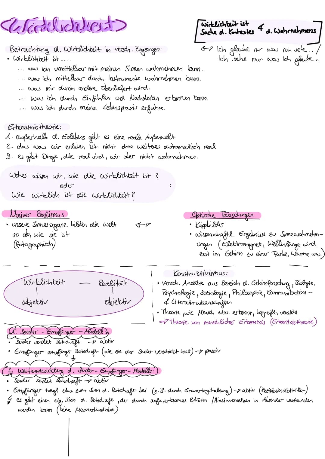 Worklichkeit
Betrachtung d. Wirklichkeit in versch. Zugängen:
Wirklichkeit ist....
●
was ich unmittelbar mit meinen Sinnen wahmehmen kann.
.