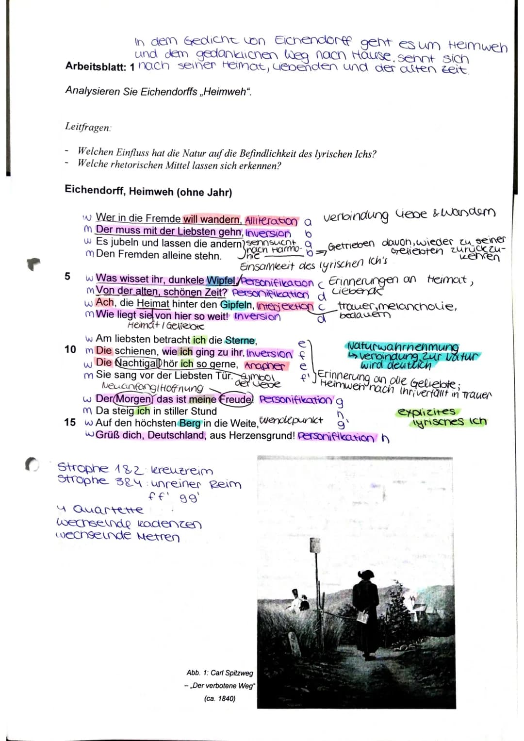 In dem Gedicht von Eichendorff geht es um Heimwen
und dem gedanklichen Weg nach Hause, sennt sich
Arbeitsblatt: 1 nach seiner Heimat, Lieben