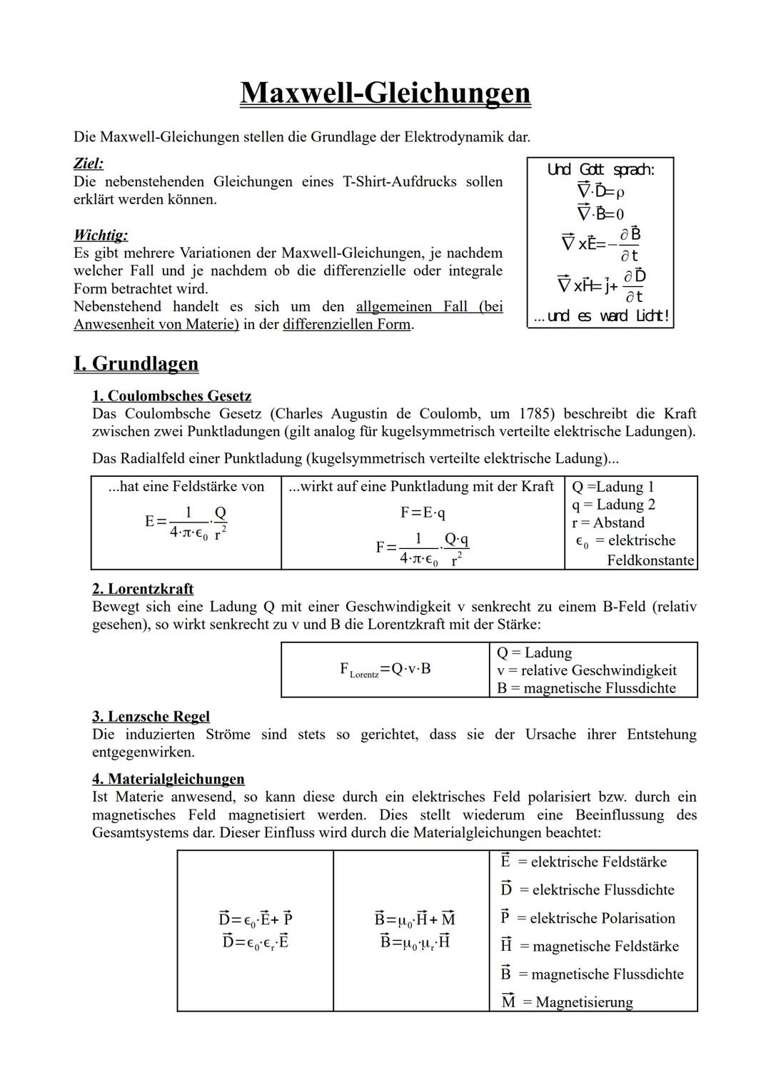 4. ELEKTROMAGNETISCHE FOLGEN.
4.A. Elektrische Feldstärke und el. potential
Gravitationsfeld
Elektrisches Feld (e-Feld)
→ Massen
Exishert um