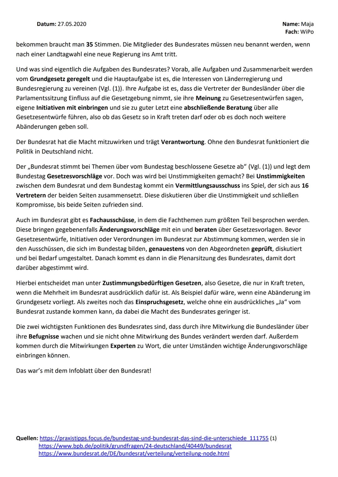 Datum: 27.05.2020
Bundesrat
Der Bundesrat in Berlin ist ein Ort für gemeinsame politische Lösungen. Dieser ist ein Parlament für die
Länderr