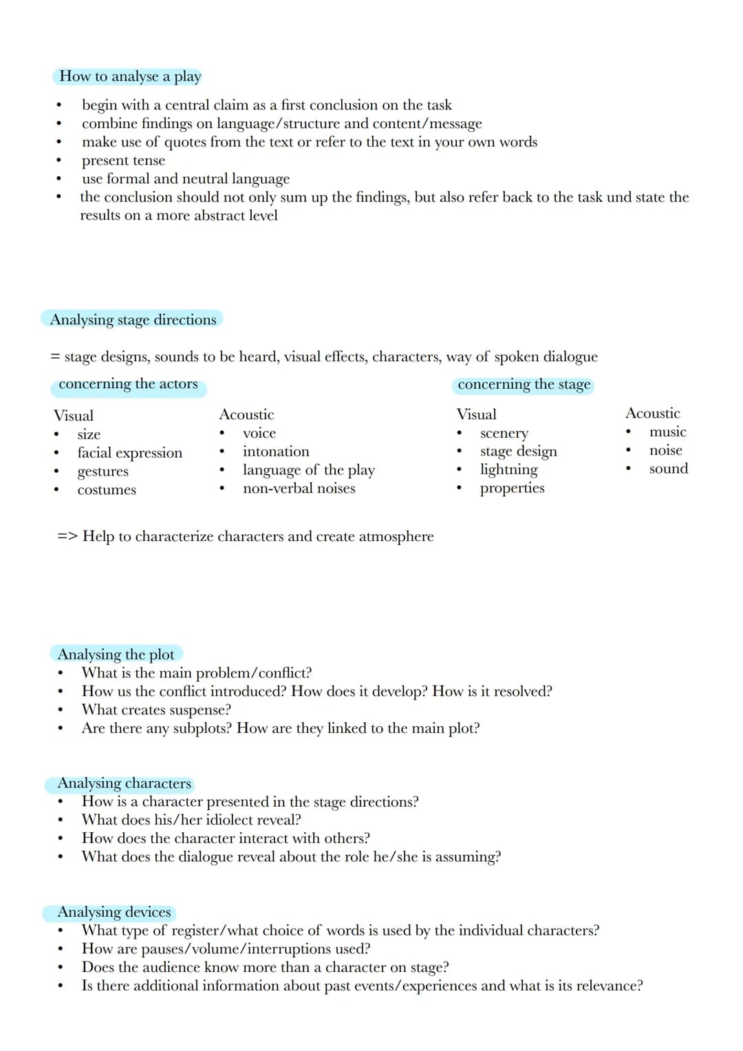 Text types
●
Writing an analysis
●
poem
Drama/plays
Novels
Film-scripts
Short stories
always start with summary
basic structure: structure-l