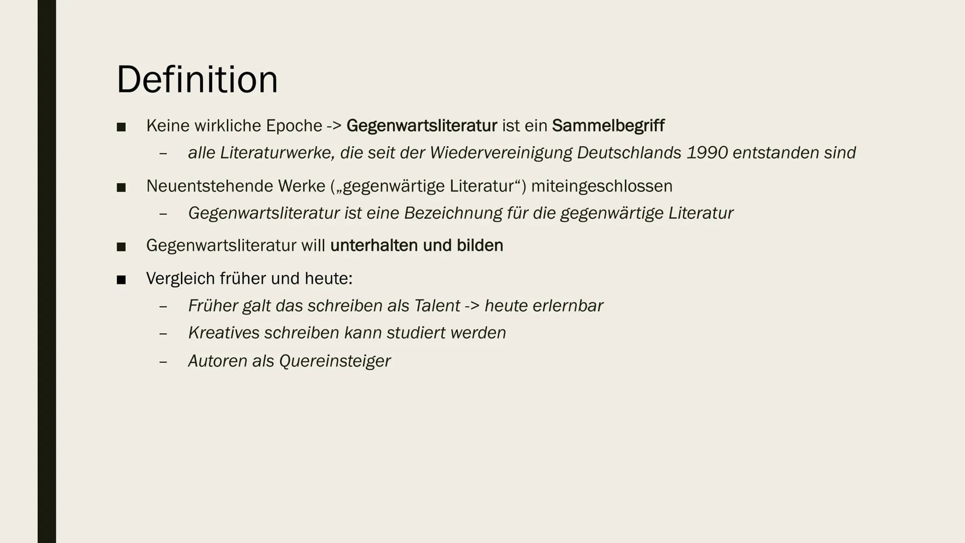 GEGENWARTSLITERATUR
von Neele Malzer Inhaltsverzeichnis
■
■
Definition
Merkmale
Wichtige Ereignisse
Welt- und Menschenbild
Themen
Typische S
