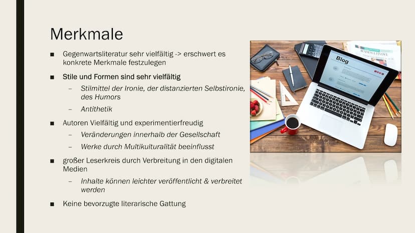 GEGENWARTSLITERATUR
von Neele Malzer Inhaltsverzeichnis
■
■
Definition
Merkmale
Wichtige Ereignisse
Welt- und Menschenbild
Themen
Typische S