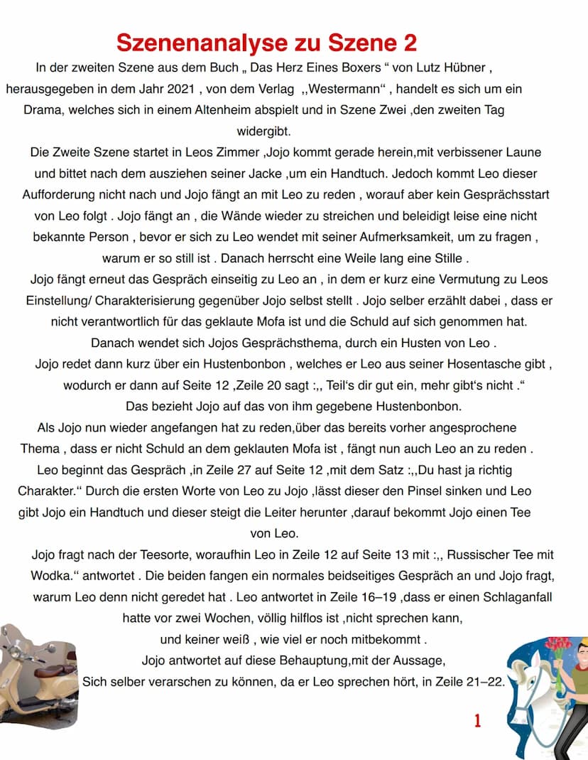 DAS HERZ EINES BOXERS -LUTZ HÜBNER
Portfolio Fach :Deutsch
Von J. A. Hahne Szenenanalyse zu Szene 2
In der zweiten Szene aus dem Buch „, Das