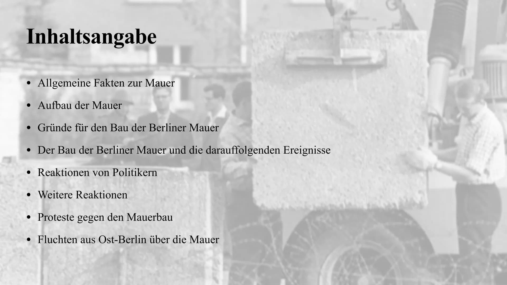 Der Mauerbau 1961
Julia Jost und Melina Berg
UZEL Inhaltsangabe
Allgemeine Fakten zur Mauer
•
Aufbau der Mauer
• Gründe für den Bau der Berl