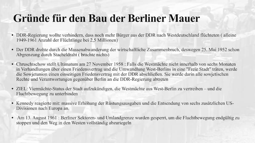 Der Mauerbau 1961
Julia Jost und Melina Berg
UZEL Inhaltsangabe
Allgemeine Fakten zur Mauer
•
Aufbau der Mauer
• Gründe für den Bau der Berl