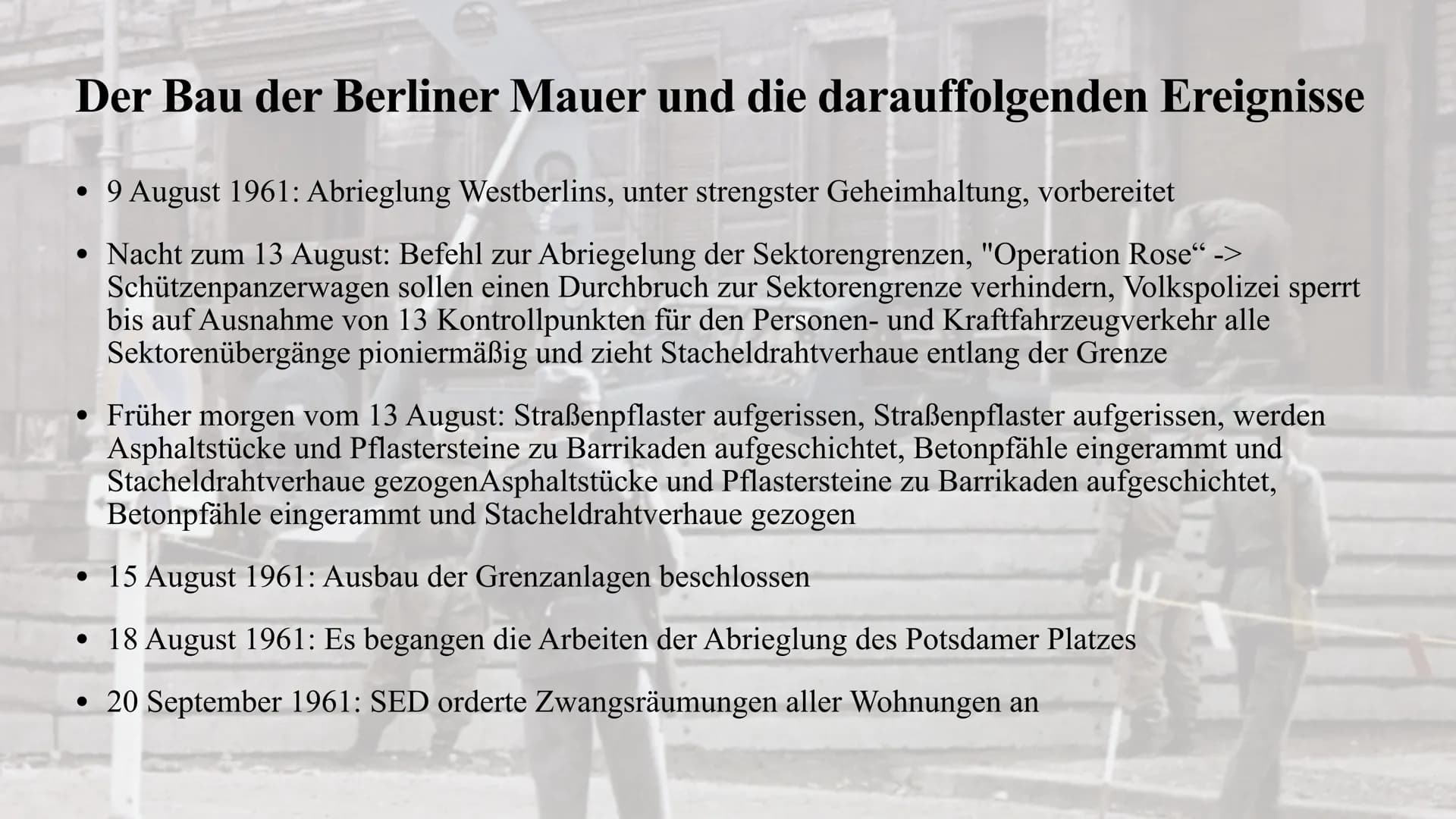 Der Mauerbau 1961
Julia Jost und Melina Berg
UZEL Inhaltsangabe
Allgemeine Fakten zur Mauer
•
Aufbau der Mauer
• Gründe für den Bau der Berl