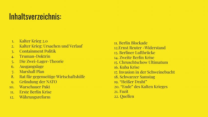Kalter Krieg, Berlin
Krise und Kuba Krise
Einblick in historische Ereignisse Inhaltsverzeichnis:
1.
Kalter Krieg 2.0
2. Kalter Krieg: Ursach