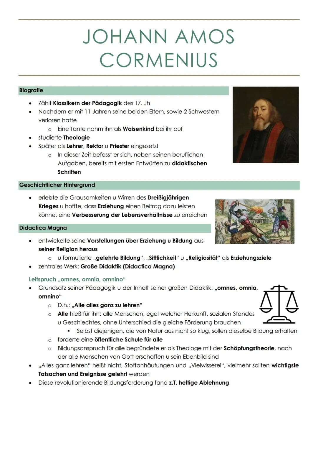 Biografie
●
●
●
Zählt Klassikern der Pädagogik des 17. Jh
Nachdem er mit 11 Jahren seine beiden Eltern, sowie 2 Schwestern
verloren hatte
●
