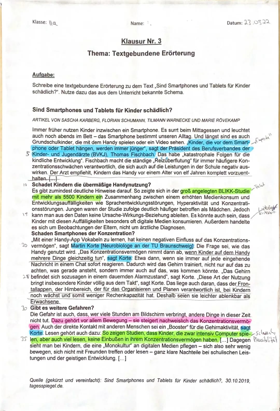 Textgebundene Erörterung Beispiel Klasse 11 - Aufbau und Übungen mit Lösungen