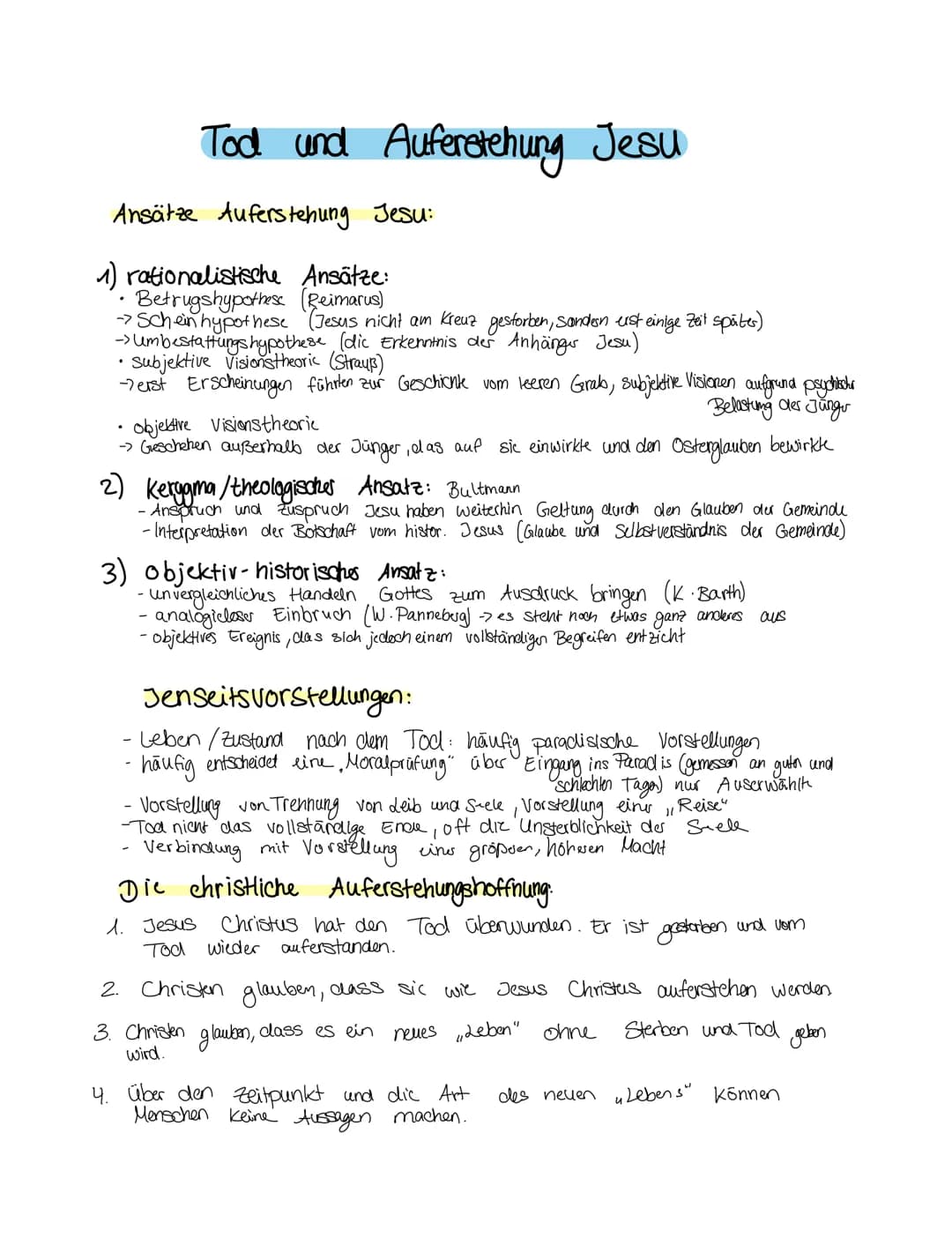 Tod und Auferstehung Jesu
Deutungen des Todes
1) Das Kontrastschema:
Gegeneinander Handeln der Juden (Kreuzigung)
VS.
Handeln Gottes (Erweck