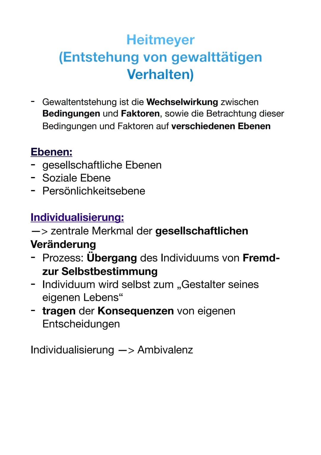 -
Heitmeyer
(Entstehung von gewalttätigen
Verhalten)
Gewaltentstehung ist die Wechselwirkung zwischen
Bedingungen und Faktoren, sowie die Be