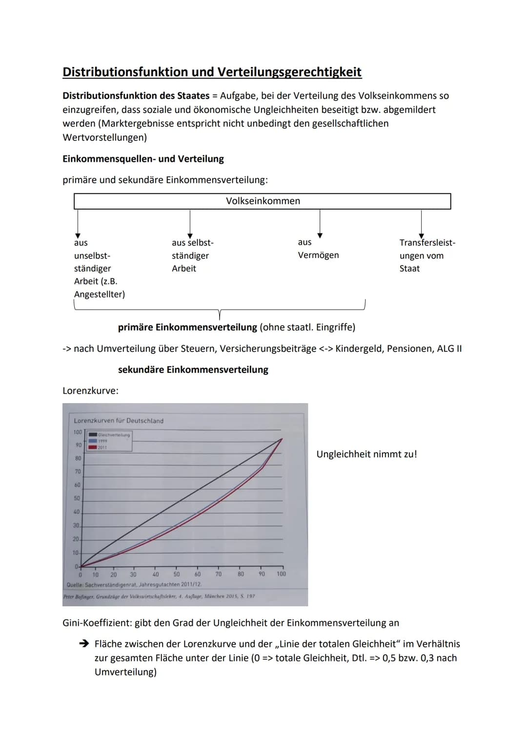 Distributionsfunktion und Verteilungsgerechtigkeit
Distributionsfunktion des Staates = Aufgabe, bei der Verteilung des Volkseinkommens so
ei