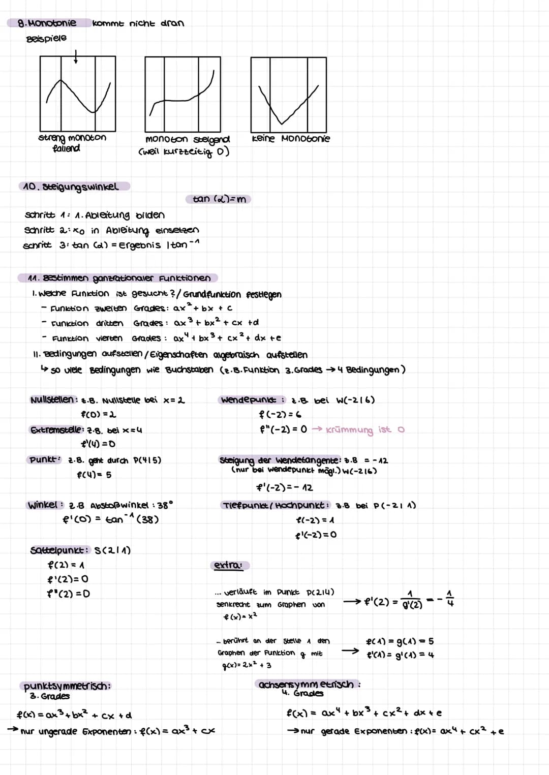 1. Ableitungen
Potenzregel: f(x) = x'
n
MATHE KLAUSUR NR. 1-₂
am 17.12.21
Ganzrationale Funktionen
Faktorregel: f(x) = c.xh
f'(x) = n-x^-^
f