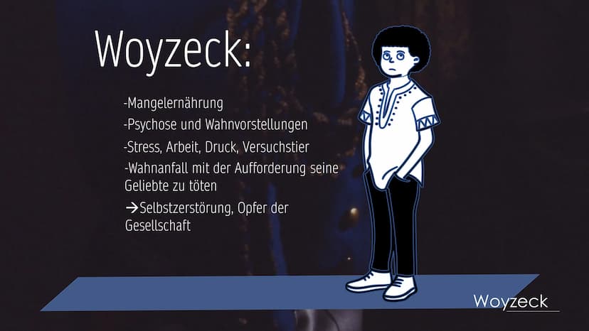 Woyzeck Woyzeck
vom Machtlosen zum Mörder Personenkonstellation im Drama
Woyzeck Woyzeck:
-Mangelernährung
-Psychose und Wahnvorstellungen
-