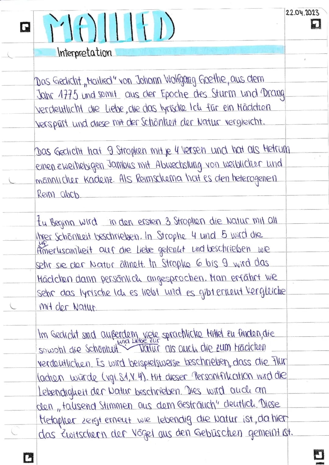 Mailied - Goethe Gedichtsinterpretation