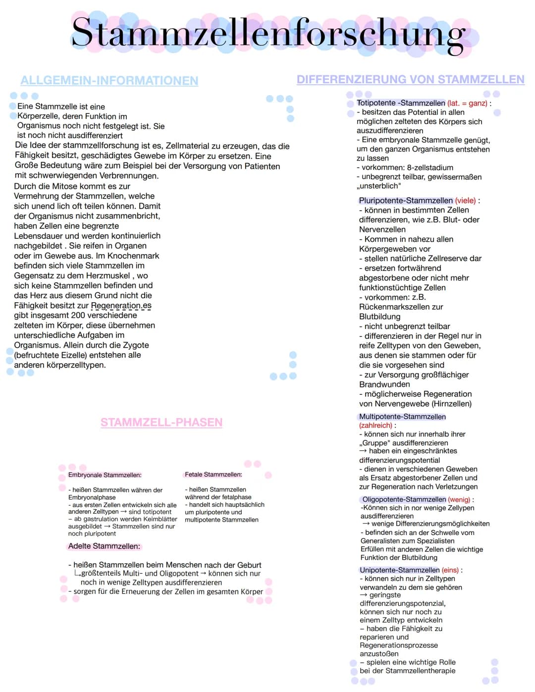 Stammzellenforschung
ALLGEMEIN-INFORMATIONEN
Eine Stammzelle ist eine
Körperzelle, deren Funktion im
Organismus noch nicht festgelegt ist. S