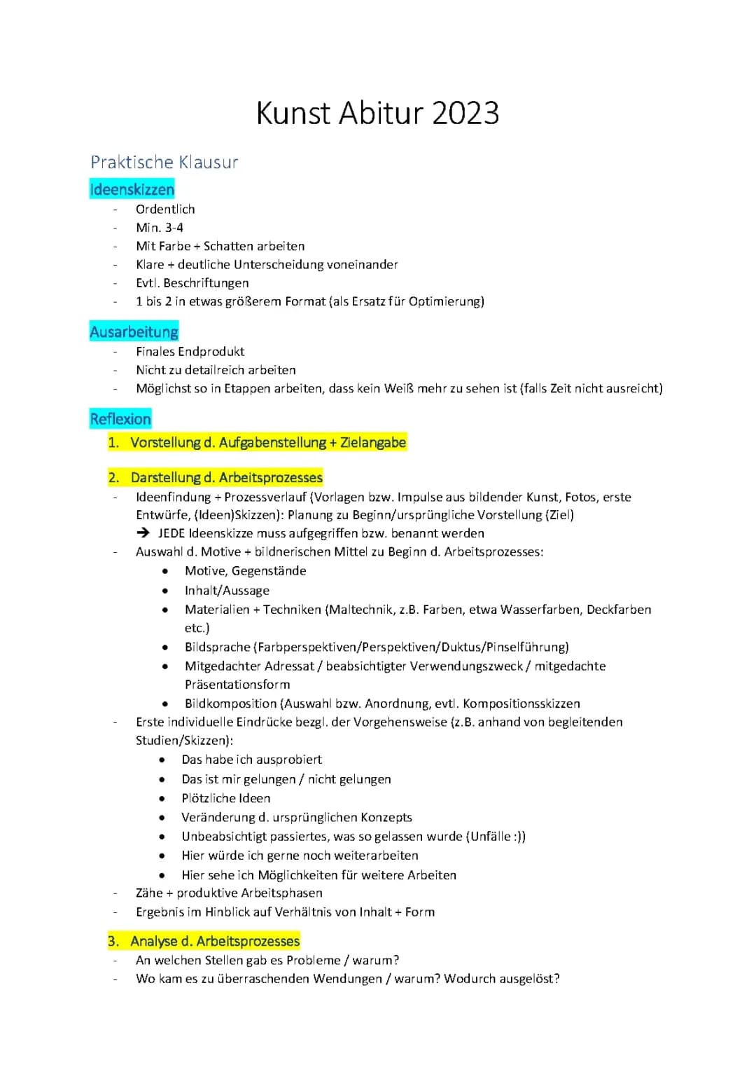 Lernzettel Kunst Abitur 2023 