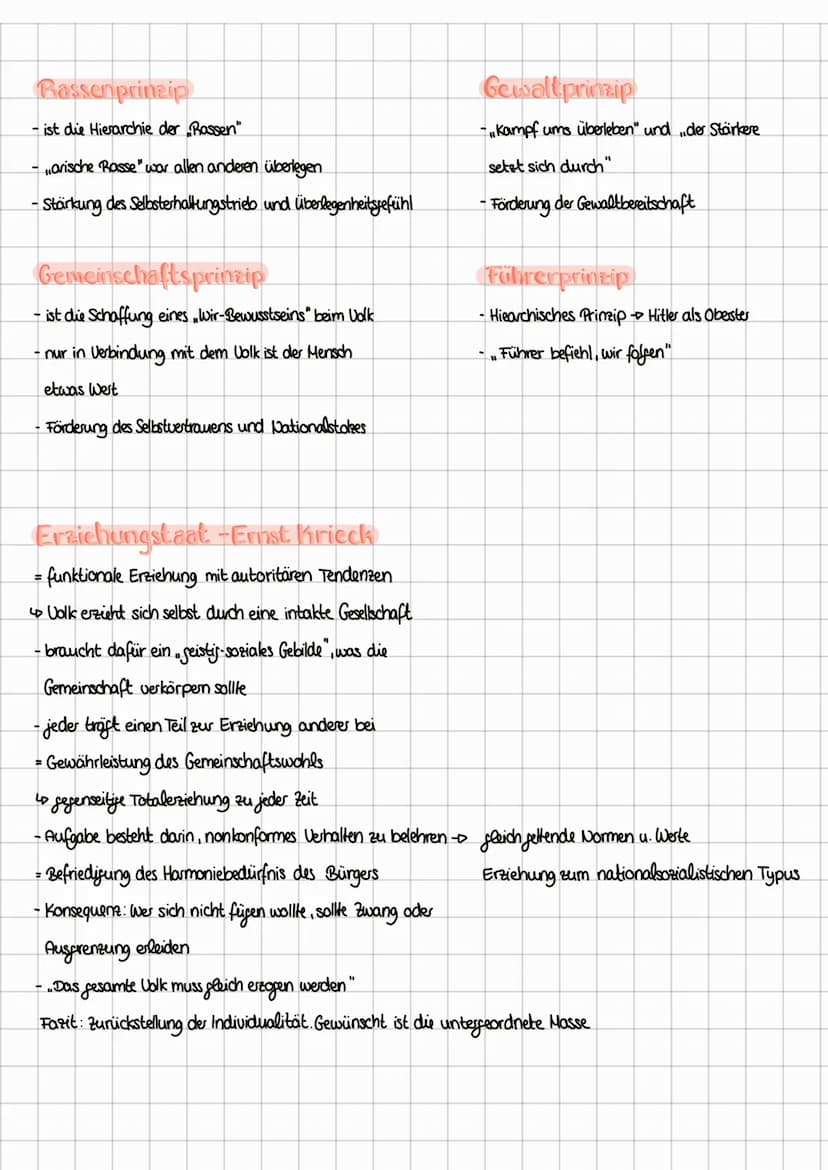 Lernzettel
Hitlers Fraichungsgrundsätze
→ 1. Heranzüchten kerngesunder Körper
> Ziel ist Schutz des Staates und des Volkes durch
Selbsterhal