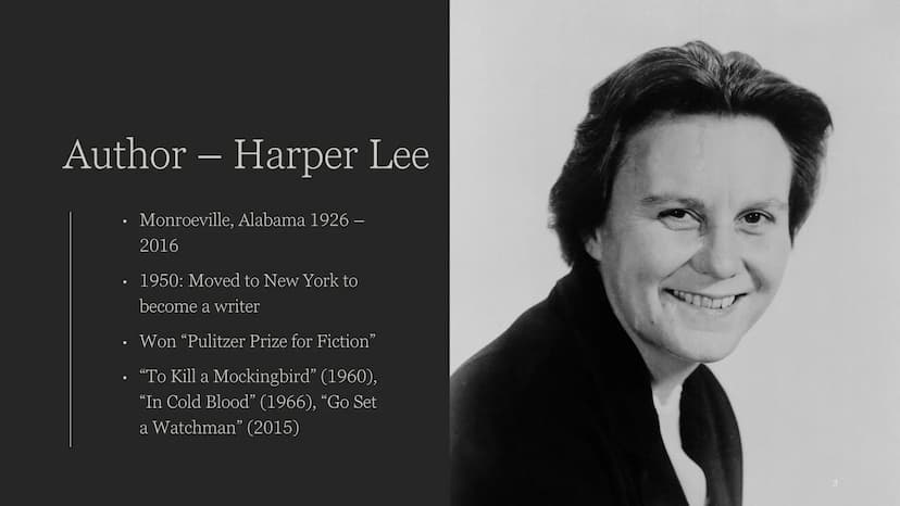 To Kill a Mockingbird
HARPER LEE
Darren Swain, Eleonora Simonelli Content
. Author
Historical background
• Summary
●
Characterization
Themes