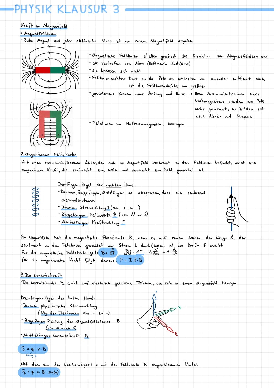 •PHYSIK KLAUSUR 3
Magnetfeld
Kraft im
1. Magnetfeldlinien
- Jeder Magnet und jeder elektrische Strom ist von
0000000
4
2. Magnetische Feldst