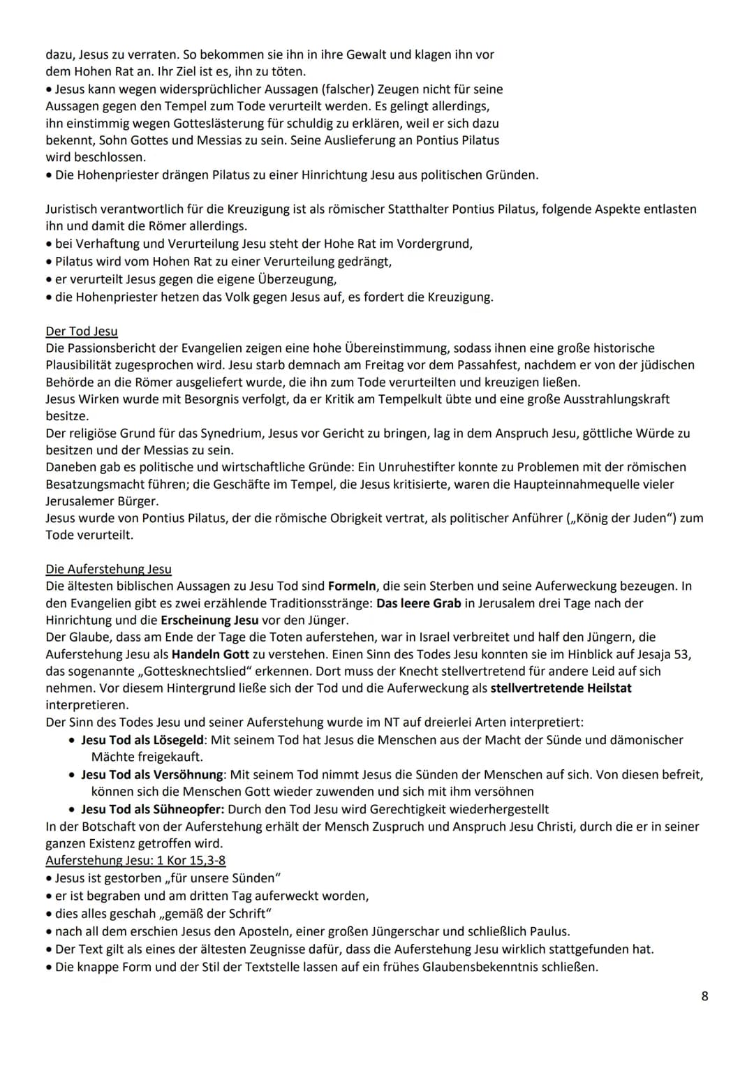 ABI-ZUSAMMENFASSUNG
I. Christologie
Historischer Jesus vs. Christus des Glaubens
->kontroverse Person (konfliktreiches Auftreten, Auferstehu