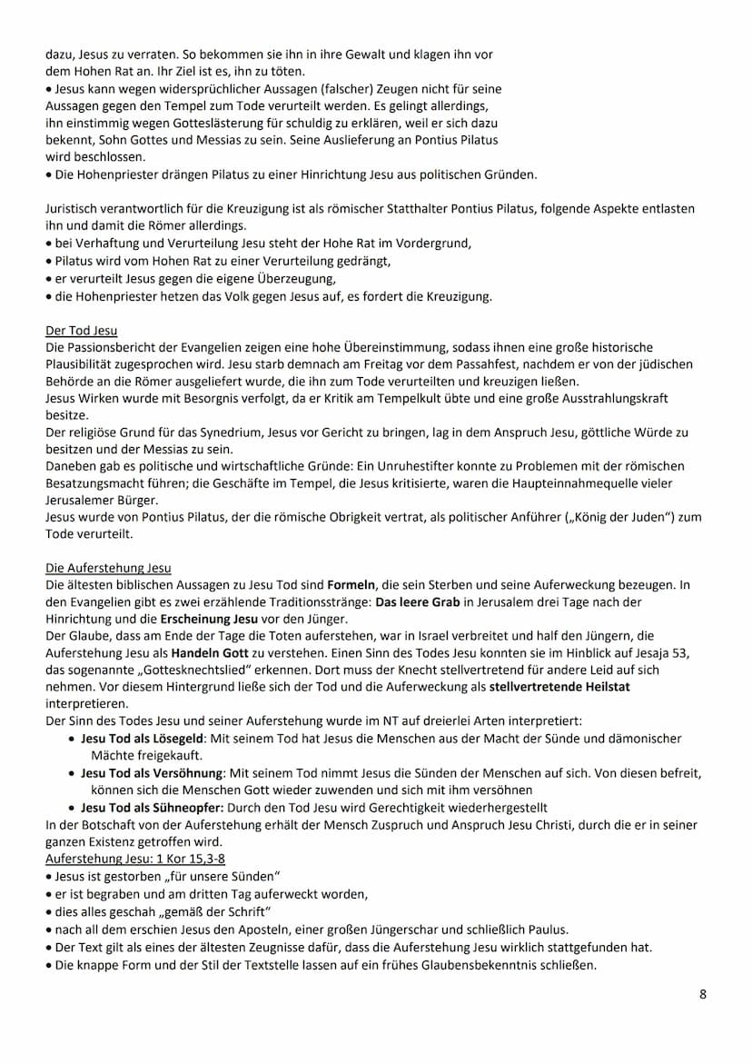 ABI-ZUSAMMENFASSUNG
I. Christologie
Historischer Jesus vs. Christus des Glaubens
->kontroverse Person (konfliktreiches Auftreten, Auferstehu