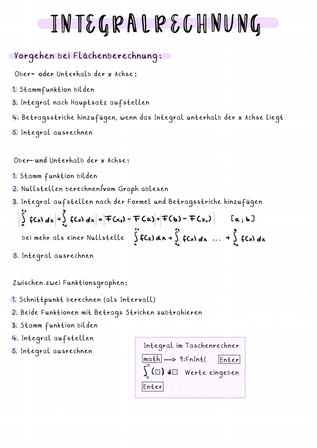 INTEGRALPECHNUNG
Stammfunktionen bestimmen:
f"(x) = f'(x) + f(x) →→→ F(x)
2. Ableitung 1. Ableitung Ausgangsfunution Stammfunution
Konstante