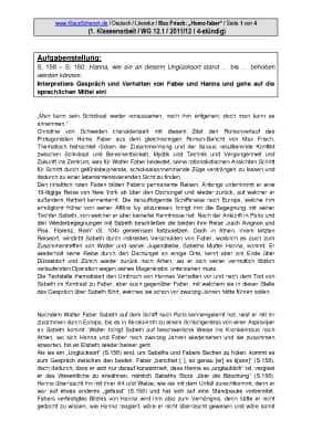 Know "Homo faber"/Frisch, S. 158-160: 4-stündige Klassenarbeit (Schüler-Lösung) thumbnail