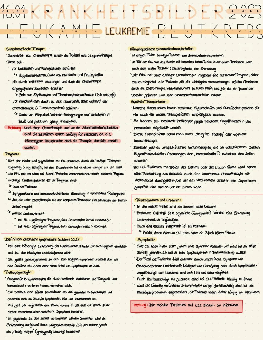 # 16.04 KRANKHEITSBILDER 2023
LEUKAMIE LEUKAEMIE BLUTKREBS

Definition:
*   Eine Leuhämie (,,Blutkrets") entsteht durch unhontrollierte Verm